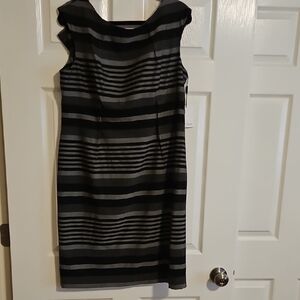 Calvin Klein Black and Gray Sheath Mini Dress with Bateau Neckline